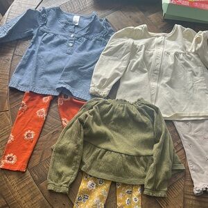 Girls' Mixed Clothing Set - Blue, Cream, Green Tops with Floral Leggings